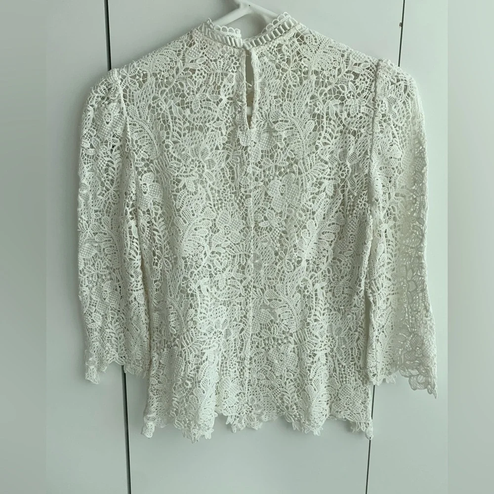 Rebecca Taylor Cream Lace Blouse Size 0 - Picture 7 of 7